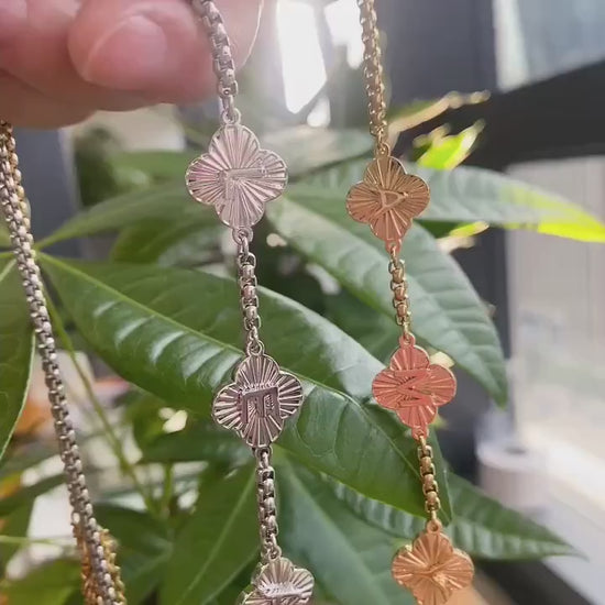 Engraved Clover Initial Necklace: Waterproof Personalized Charm