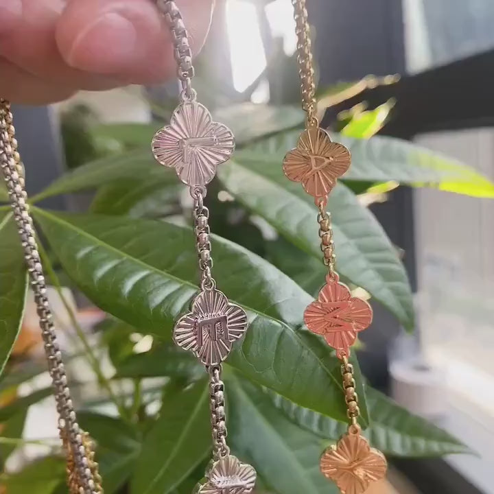 Engraved Clover Initial Necklace: Waterproof Personalized Charm