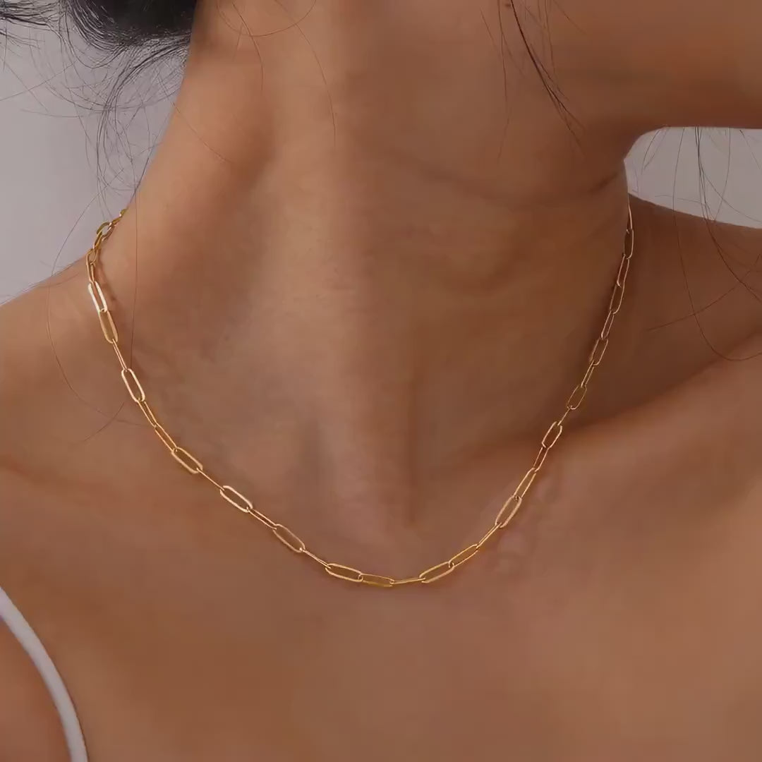 Waterproof Paperclip Chain Necklace: 18K Gold Plated Stainless Steel
